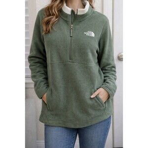 The North Face Fleece Pullover Women Large Green 1/4 Zip Sherpa Lined Jacket